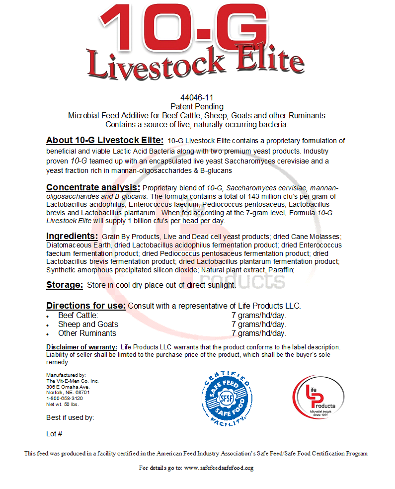 livestock probiotics, 10-G Elite Livestock Probiotics, Life Products - Vit-E-Men